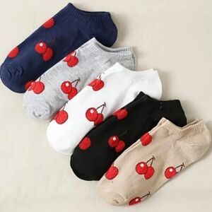 Cherry Pattern Ankle Socks - Mixed Colors